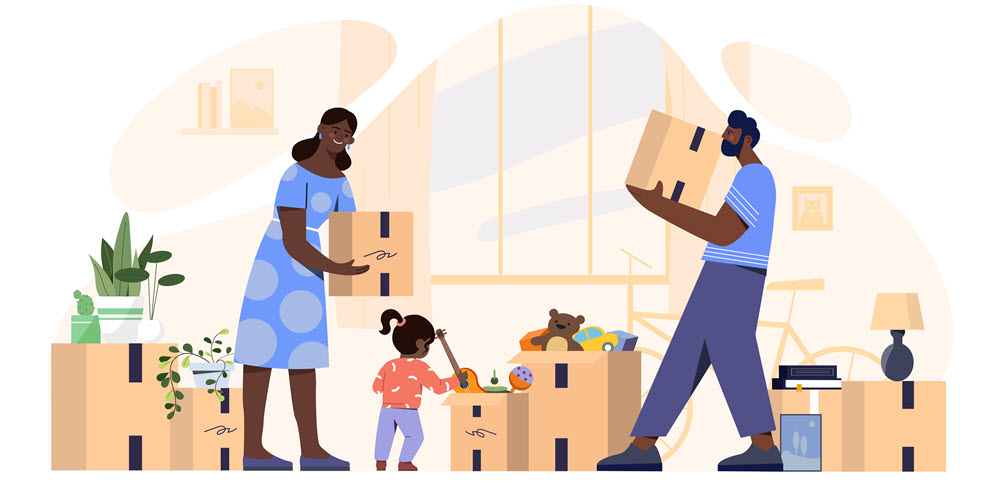 Family moving into new home.