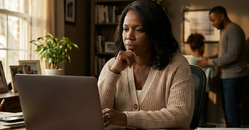 Woman at laptop looking at screen