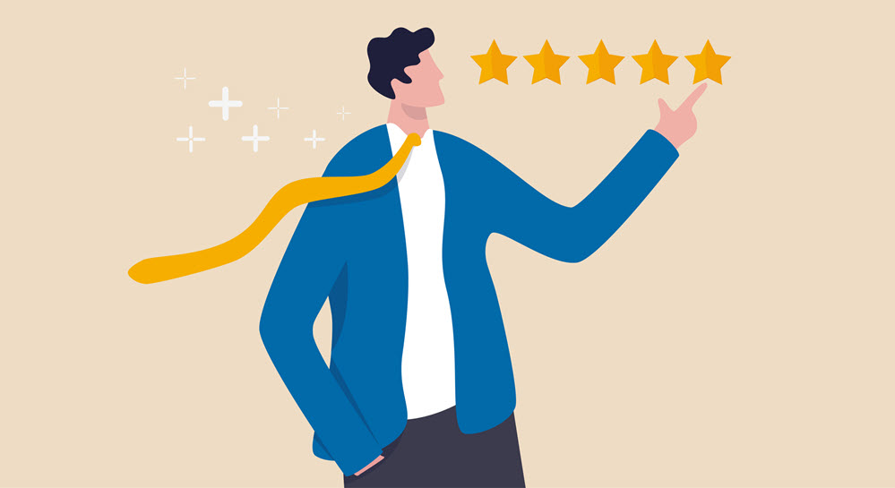 Man counting credit rating stars.