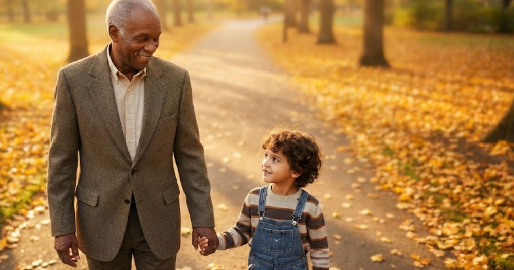 Man walking with child holding hands