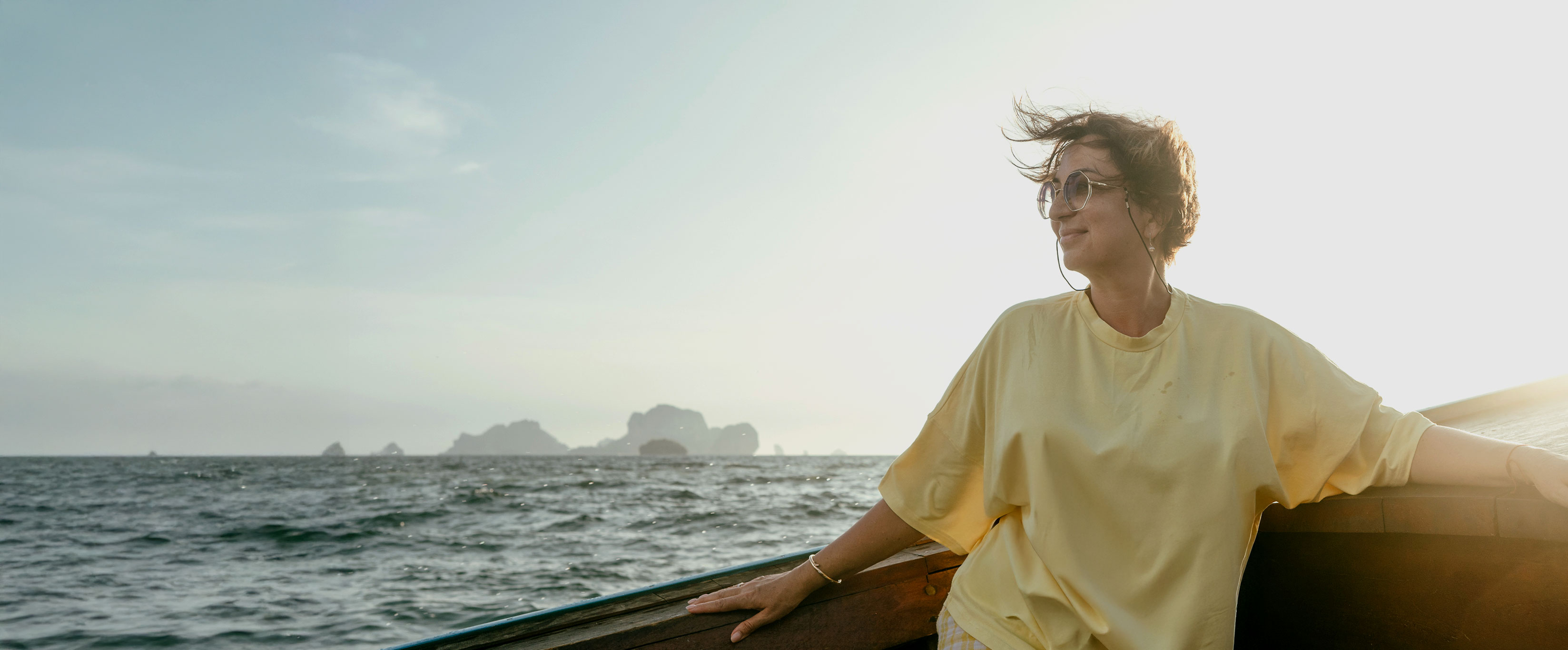 Woman smiling on a boat