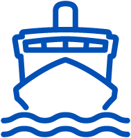 A blue icon of a boat on water.