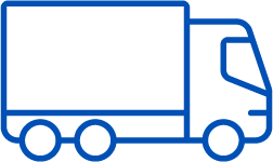 A blue icon of a box truck.