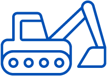 A blue icon of a bulldozer.